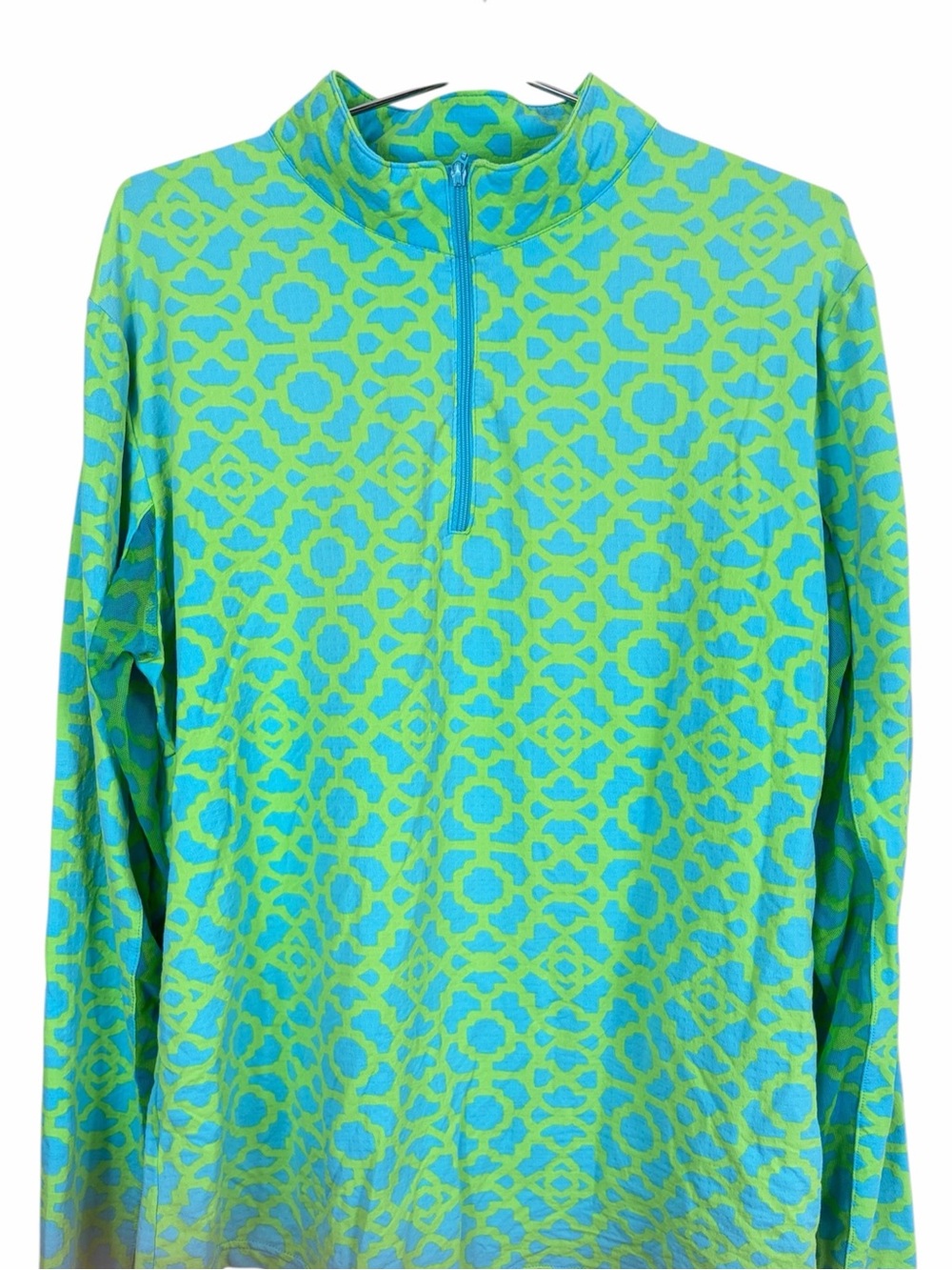 Icikuls Blue-Green Patterned Quarter-Zip athletic top